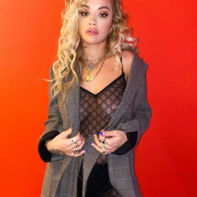 Rita Ora posed in a transparent dress