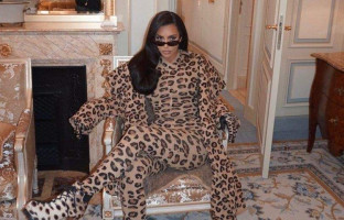 Kim Kardashian surprised with a leopard outfit