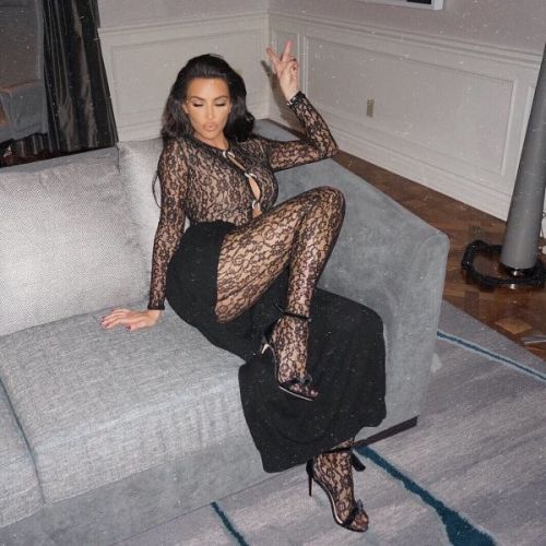Kim Kardashian surprised in a transparent jumpsuit