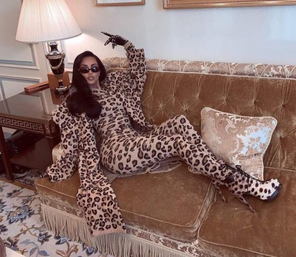 Kim Kardashian surprised with a leopard outfit