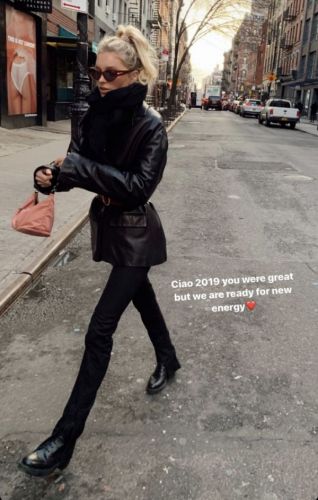 Elsa Hosk walks in Brooklyn in a black leather jacket | ThePlace