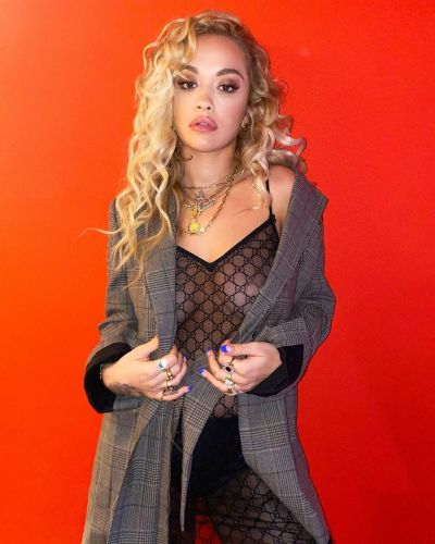 Rita Ora posed in a transparent dress